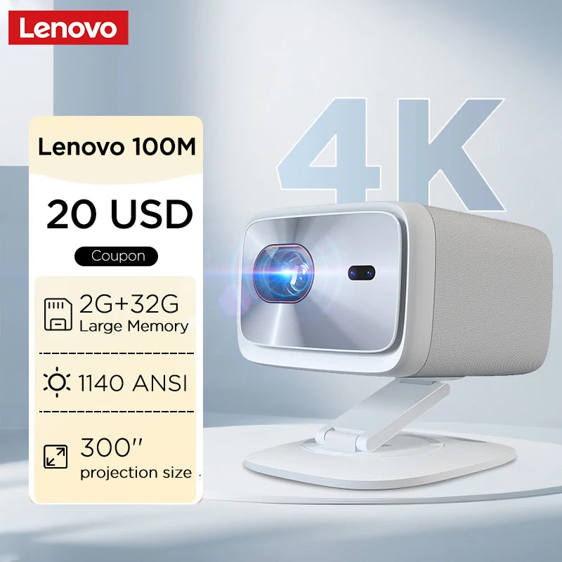 Lenovo 100P Ultra HD Projector | 4K Support, Android TV, Short Throw, 15000 Lumens