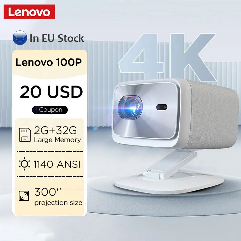 Lenovo 100P Ultra HD Projector | 4K Support, Android TV, Short Throw, 15000 Lumens