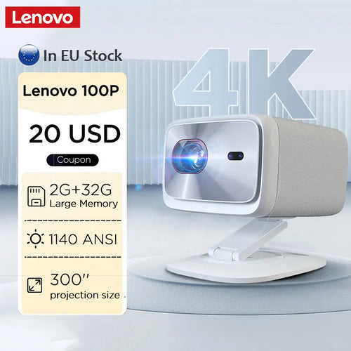 Lenovo 100P Ultra HD Projector | 4K Support, Android TV, Short Throw, 15000 Lumens